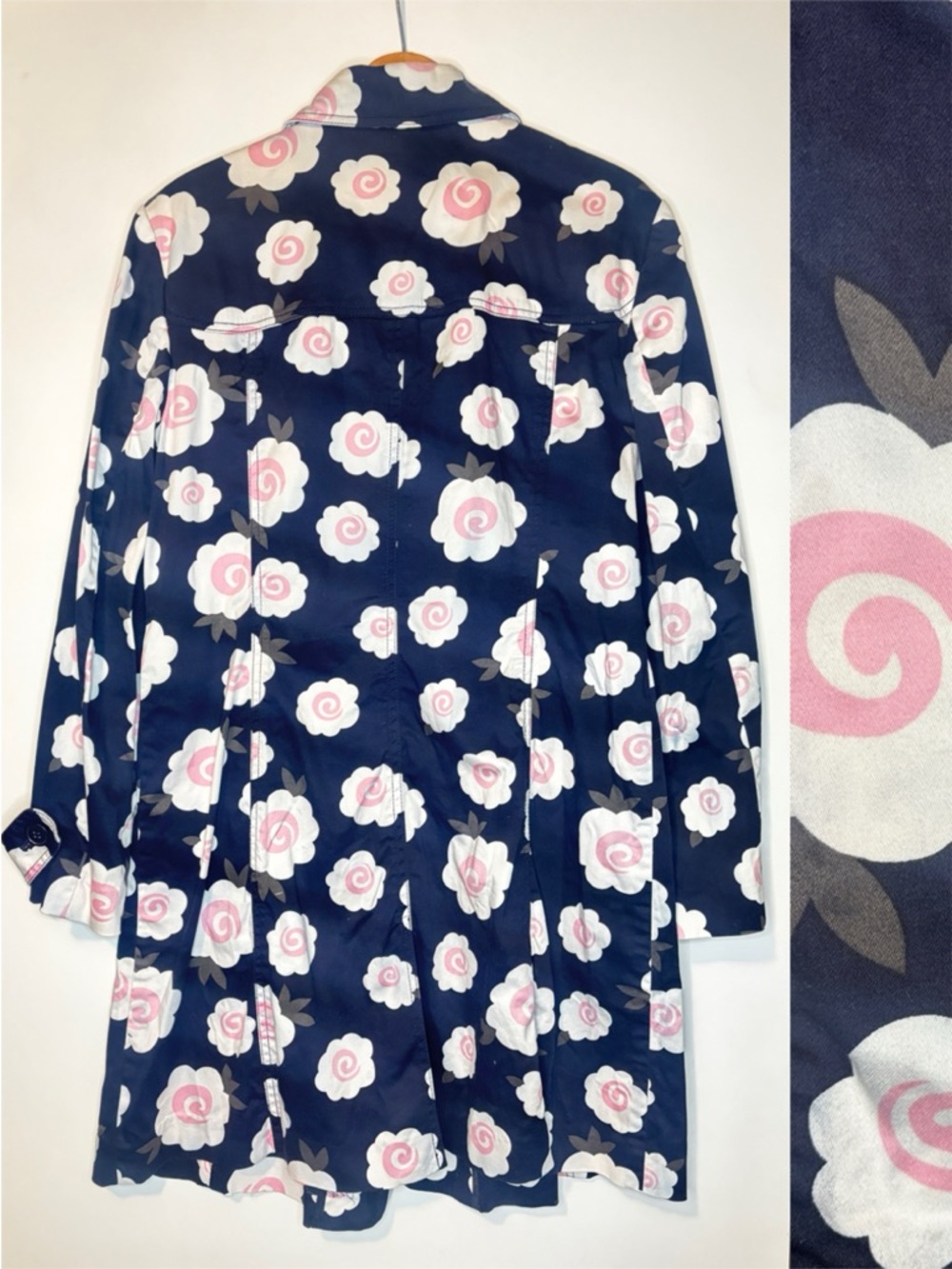 Navy Blue Floral Button Trench Coat from W Work To Weekend -L- - Picture 2 of 13